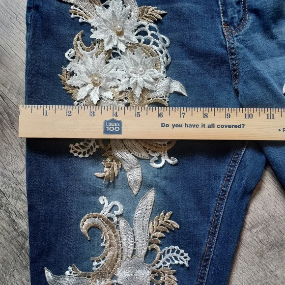 Venus Women's Floral And Pearl Embellished Skinny Jeans Size 16 - Picture 12 of 14